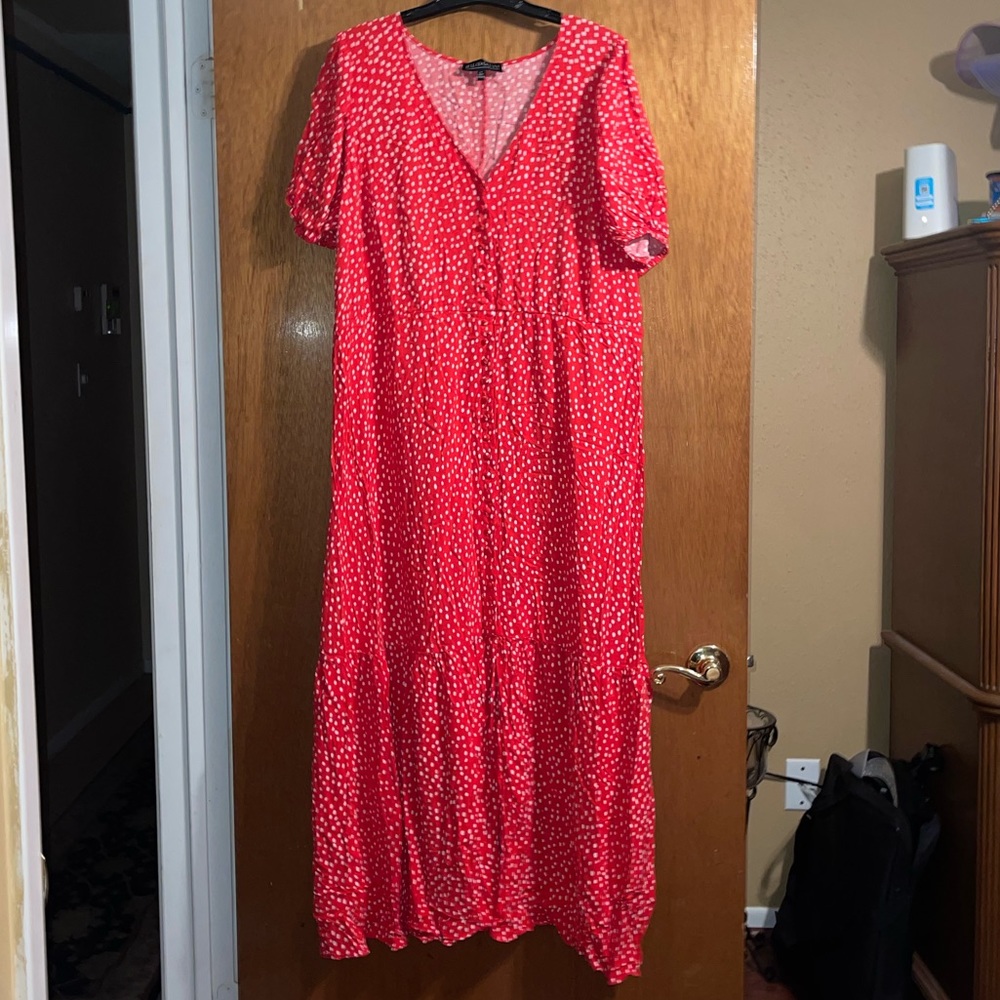ELOQUII Button Front Flounce Hem Dress